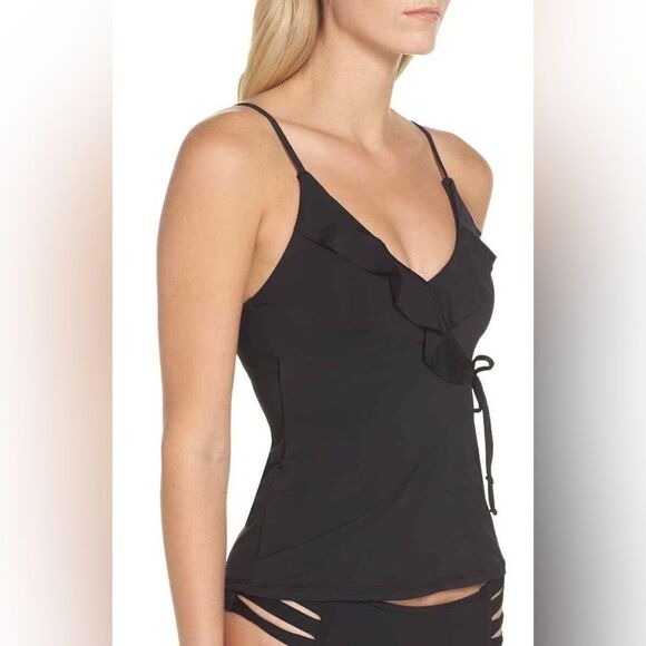 BECCA NWT Color Code Wrap Ruffled Tankini Swim Top in Black Size Small - Picture 5 of 7